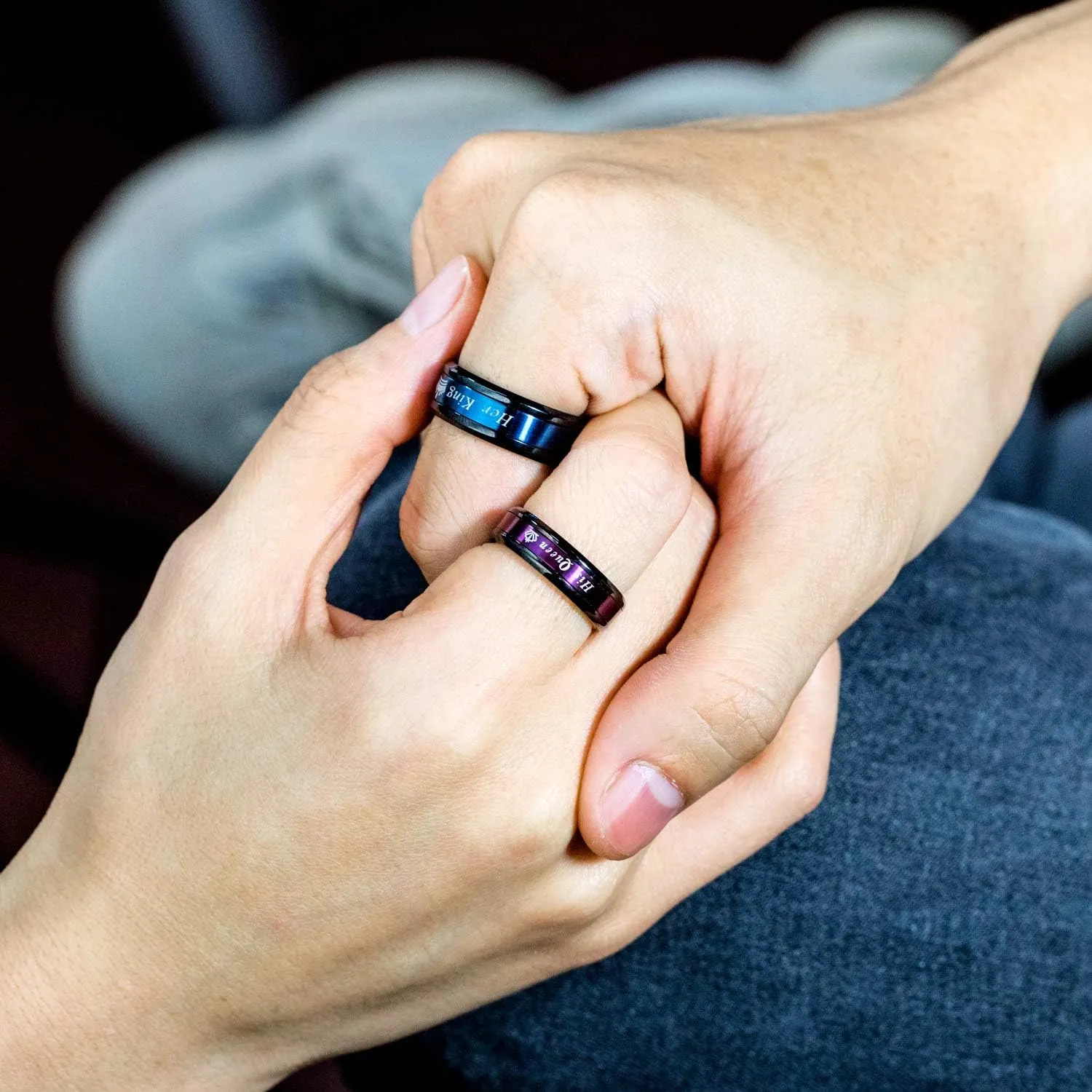 Couple Rings Blue Her King Purple His Queen Crown Stainless Steel Promise Rings Engagement Anniversary Wedding Bands