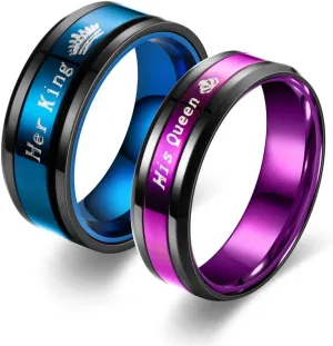 Couple Rings Blue Her King Purple His Queen Crown Stainless Steel Promise Rings Engagement Anniversary Wedding Bands