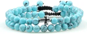 Couples Distance Beads Bracelet Fashion Hematite Cross Tiger Eye Stone Bracelets Handmade Yoga Prayer Jewelry 7652G (7)