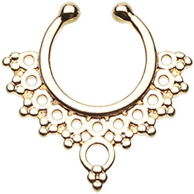 Covet Jewelry Golden Grand Entice Filigree Fake Septum Clip-On Ring