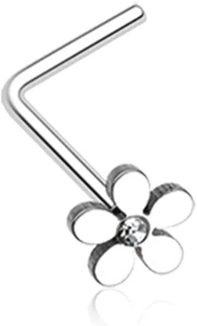 Covet Jewelry Grand Plumeria L-Shaped Nose Ring