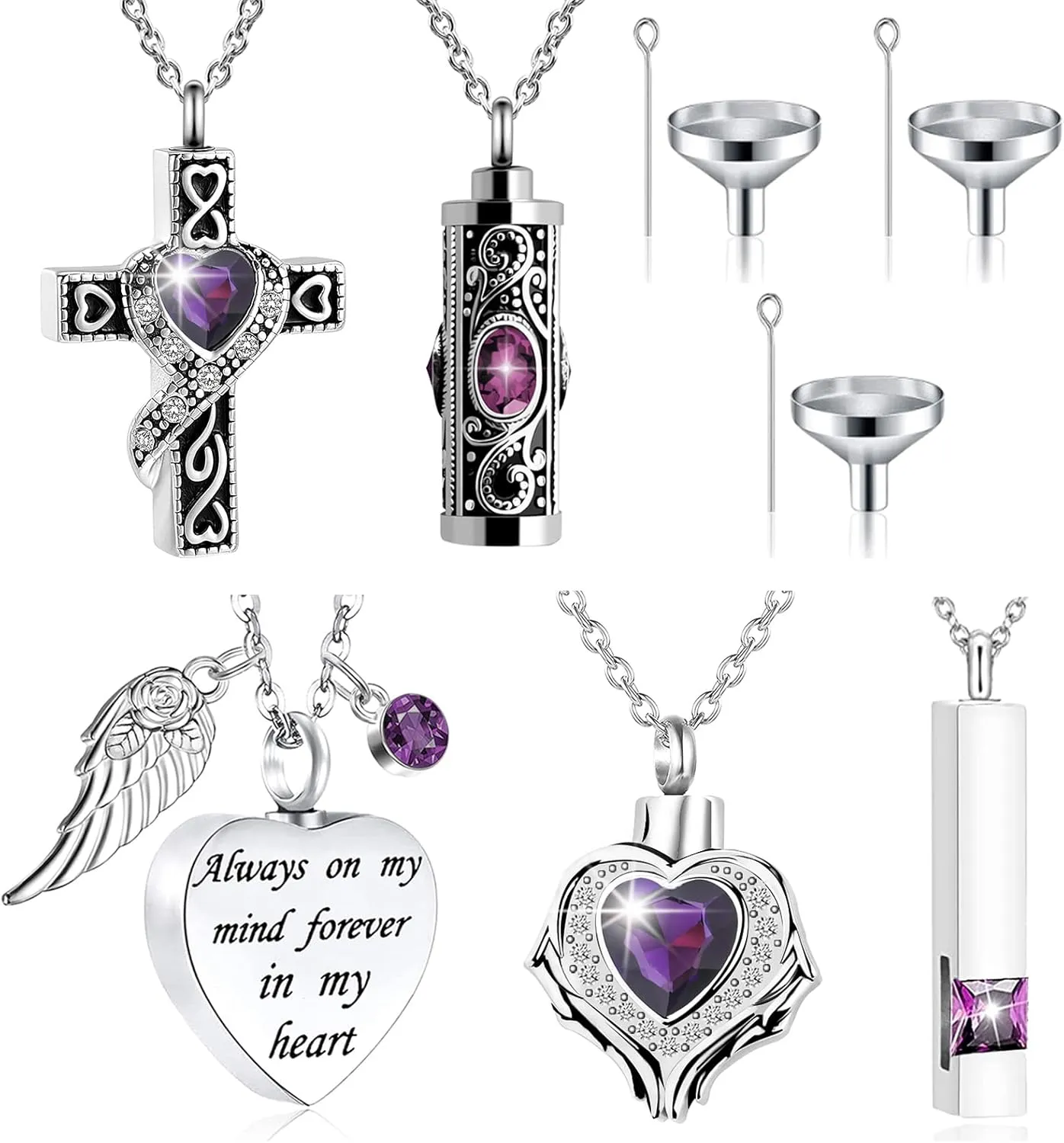 Cremation Urn Necklace Set of 5 - Crystal Heart Cremation Jewelry Memorial Keepsake Urn for Human Ashes Pendant Necklace for Women & Men