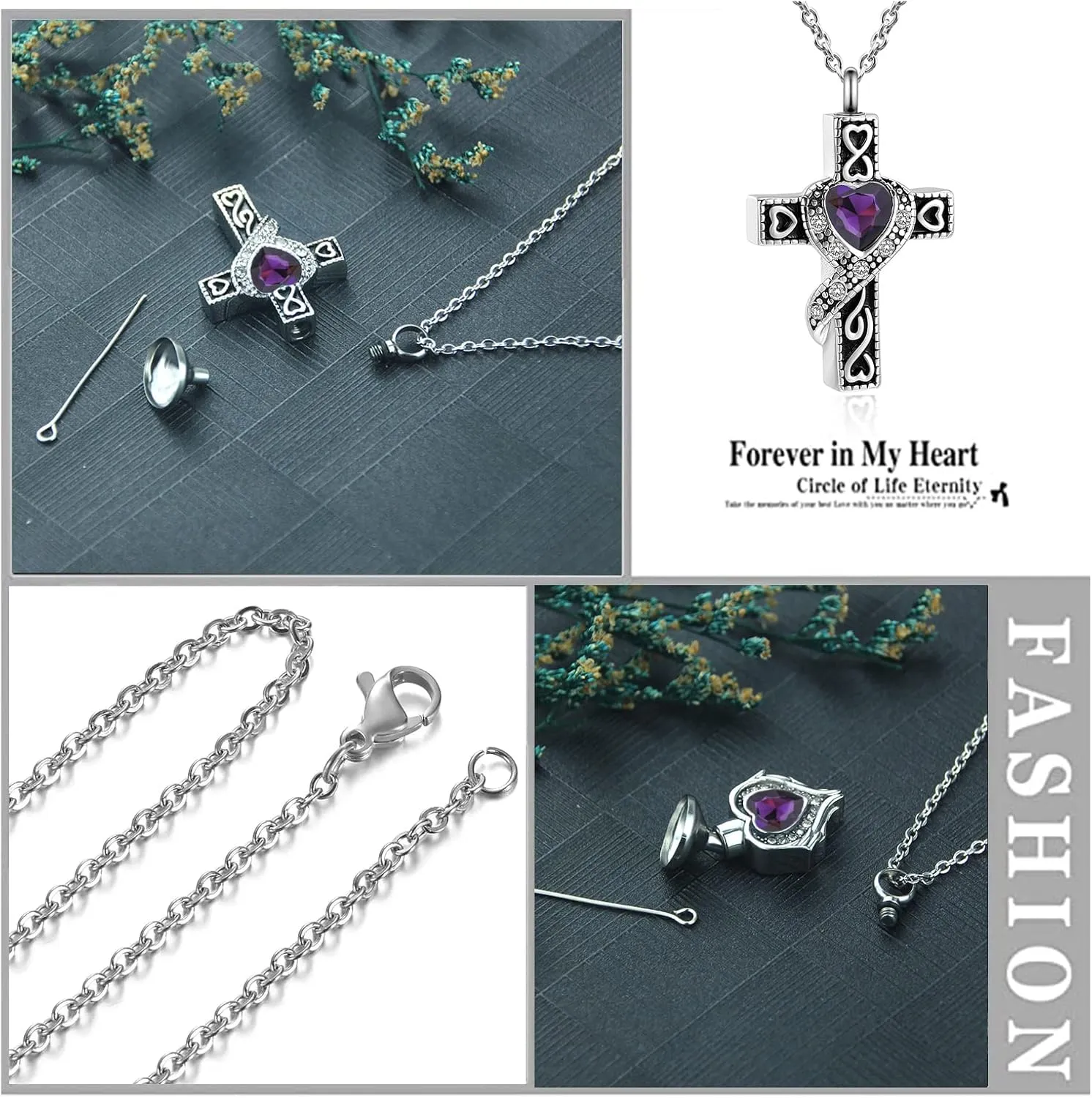 Cremation Urn Necklace Set of 5 - Crystal Heart Cremation Jewelry Memorial Keepsake Urn for Human Ashes Pendant Necklace for Women & Men