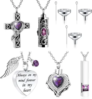Cremation Urn Necklace Set of 5 - Crystal Heart Cremation Jewelry Memorial Keepsake Urn for Human Ashes Pendant Necklace for Women & Men