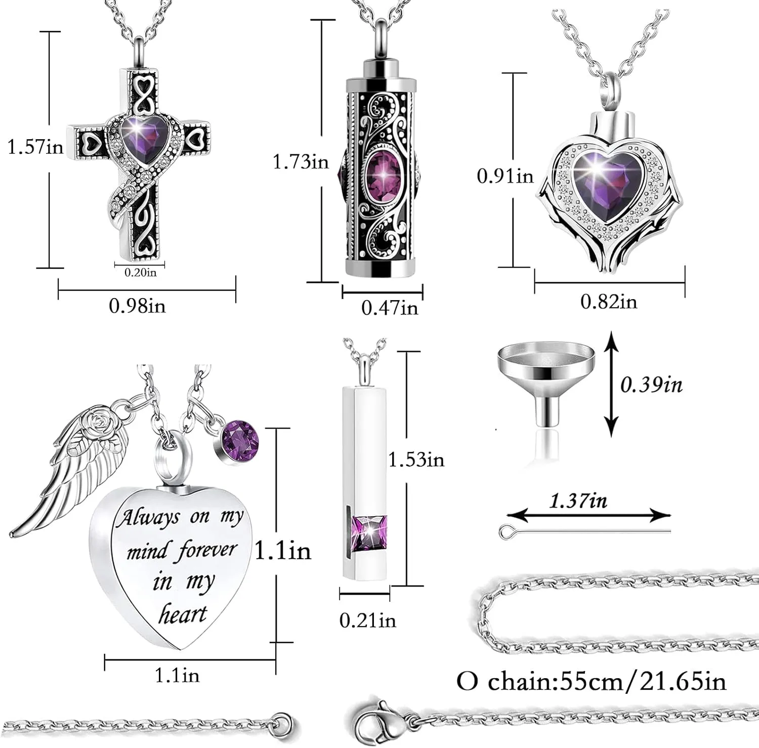 Cremation Urn Necklace Set of 5 - Crystal Heart Cremation Jewelry Memorial Keepsake Urn for Human Ashes Pendant Necklace for Women & Men