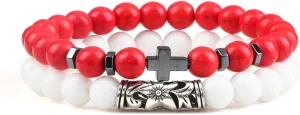 Cross Bracelets Set Hot Men Natural Wood Beads Lava Tiger Eye Stone Onyx Meditation Prayer Bracelet Women Yoga Jewelry Pulseras,Set 18