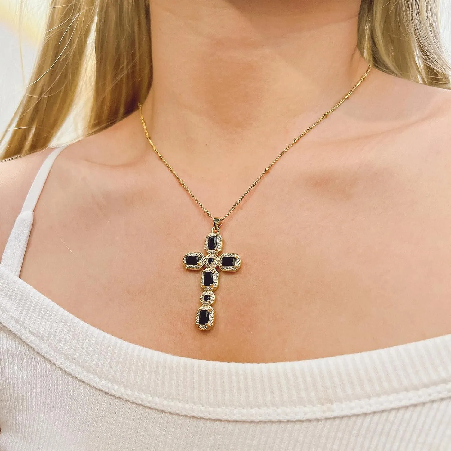 Cross Necklace for Women Diamond Cross Pendant Necklace Cubic Zirconia Crystal Birthstone Cross Necklace Religious Gifts for Women