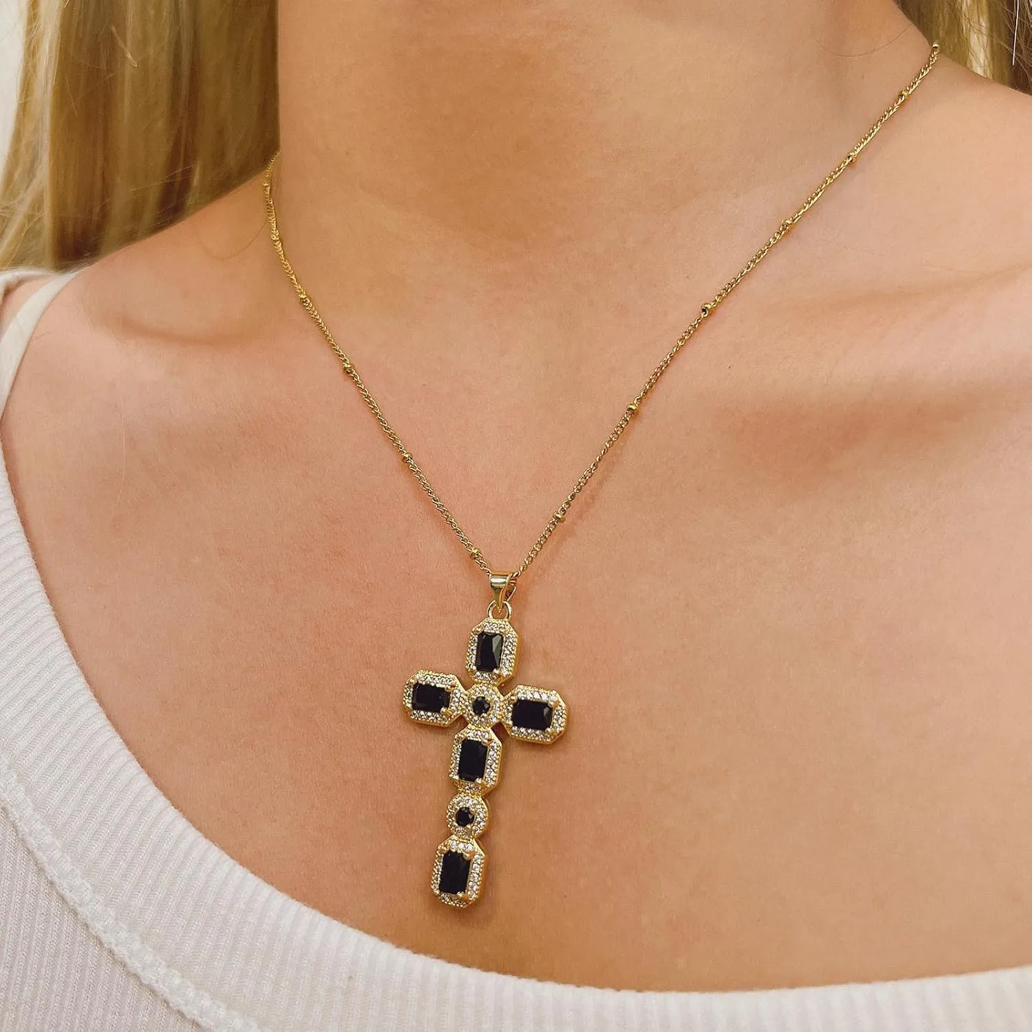 Cross Necklace for Women Diamond Cross Pendant Necklace Cubic Zirconia Crystal Birthstone Cross Necklace Religious Gifts for Women