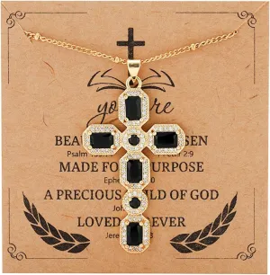 Cross Necklace for Women Diamond Cross Pendant Necklace Cubic Zirconia Crystal Birthstone Cross Necklace Religious Gifts for Women