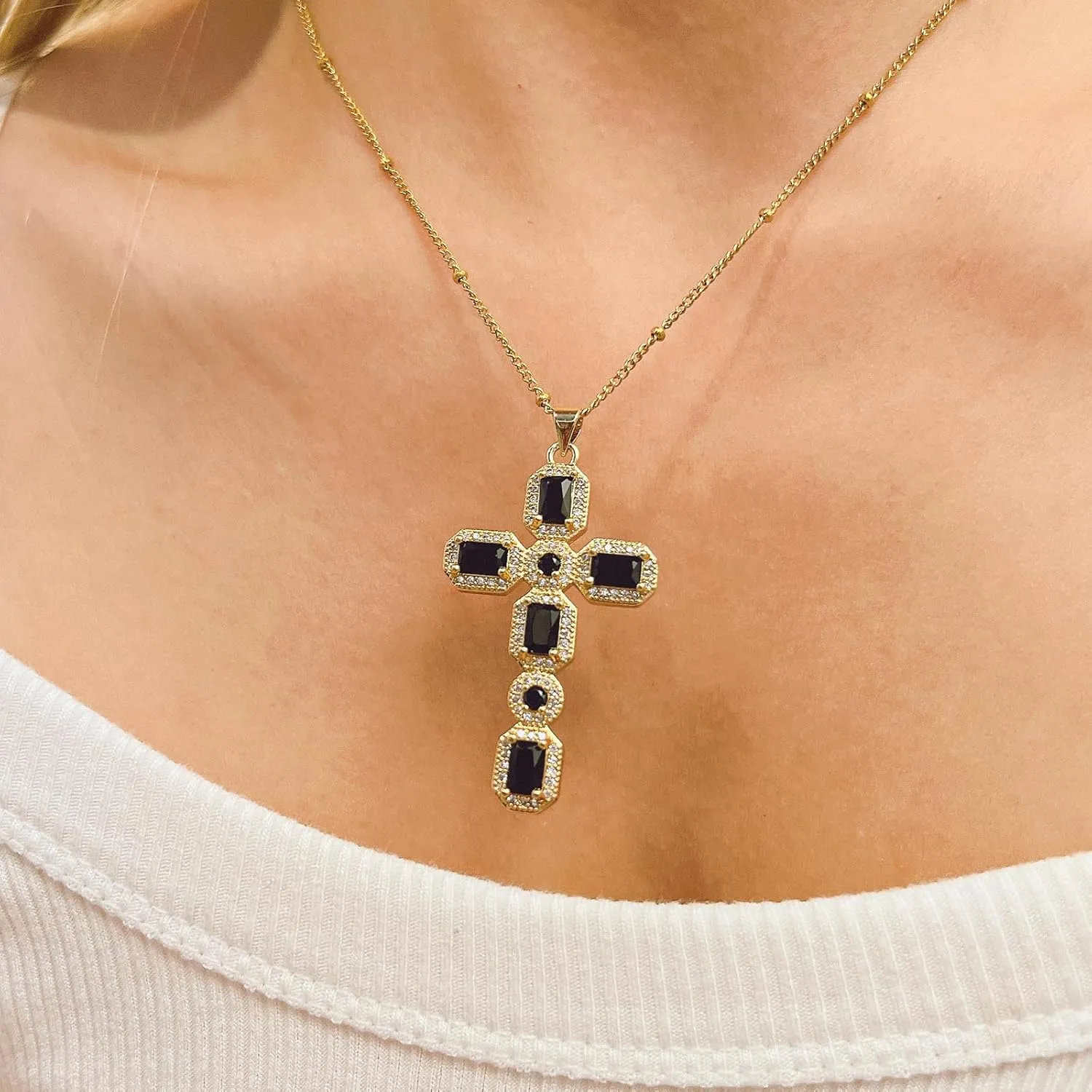Cross Necklace for Women Diamond Cross Pendant Necklace Cubic Zirconia Crystal Birthstone Cross Necklace Religious Gifts for Women