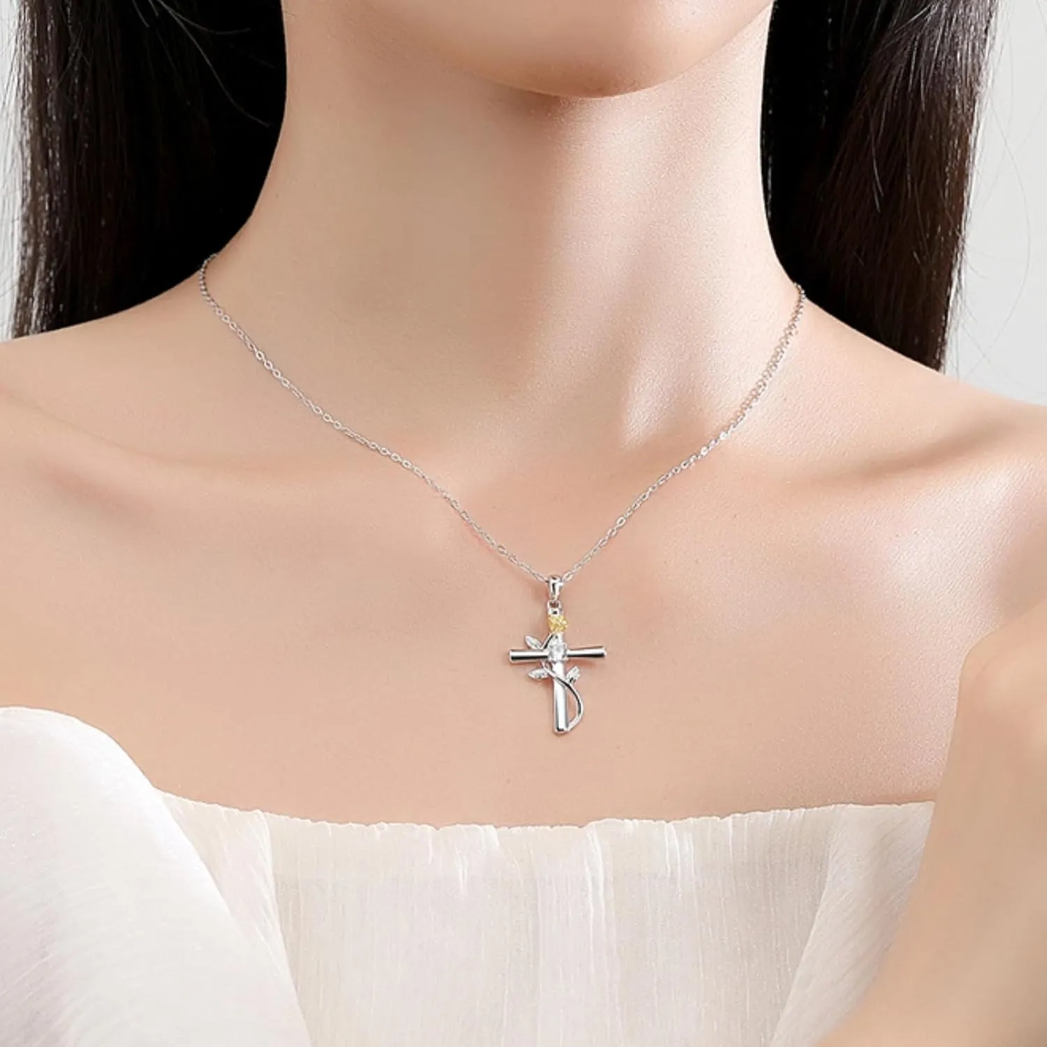 Cross Necklaces for Women, Silver Cross Pendant Necklace with 5A CZ, 18K White/Yellow Gold Plated Infinity Cross Necklace, 18-20" Adjustable Chain, Birthday Jewelry Gifts for Faith, Easter