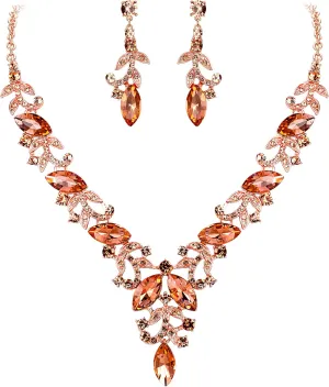 Crysdue Elegance Vine Jewelry Set for Bridal, Austrian Crystal Wedding Jewelry Set for Women Bride Bridesmaid, Teardrop Necklace Dangle Earrings for Party Prom