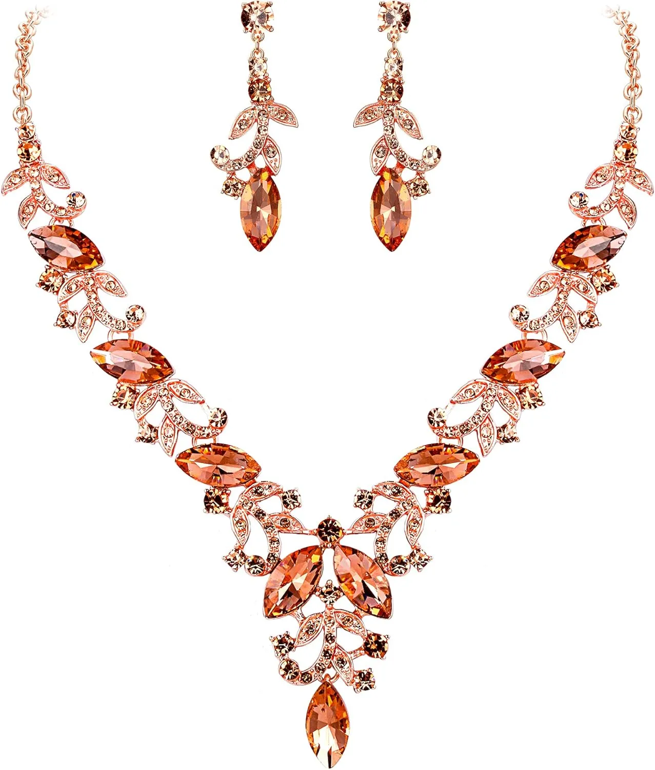 Crysdue Elegance Vine Jewelry Set for Bridal, Austrian Crystal Wedding Jewelry Set for Women Bride Bridesmaid, Teardrop Necklace Dangle Earrings for Party Prom