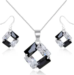 Crystalline Azuria Zirconia Crystals Rhombus Jewelry Set Pendant Necklace Earrings 18K White Gold Plated Jewelry Set for Women