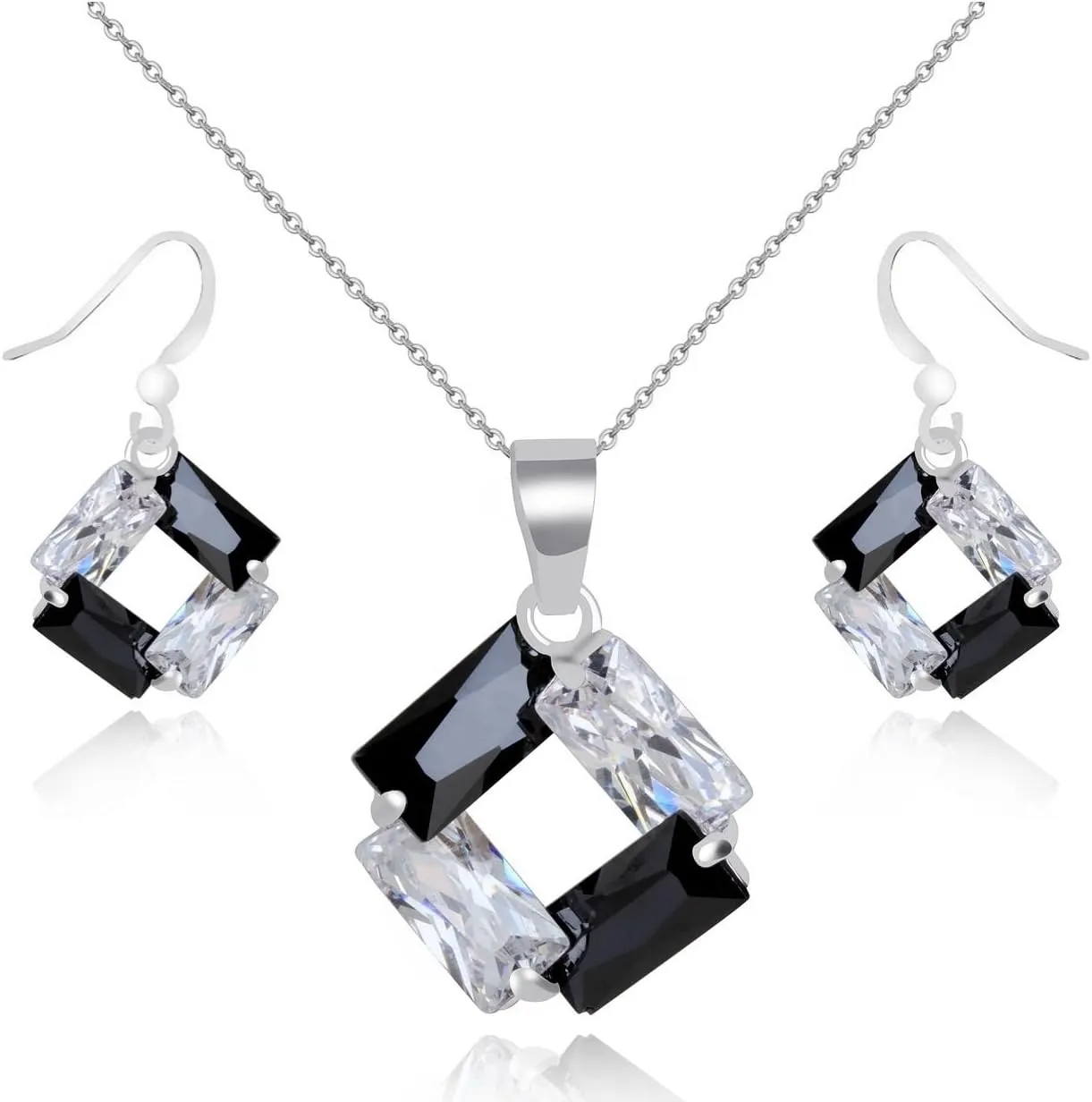Crystalline Azuria Zirconia Crystals Rhombus Jewelry Set Pendant Necklace Earrings 18K White Gold Plated Jewelry Set for Women
