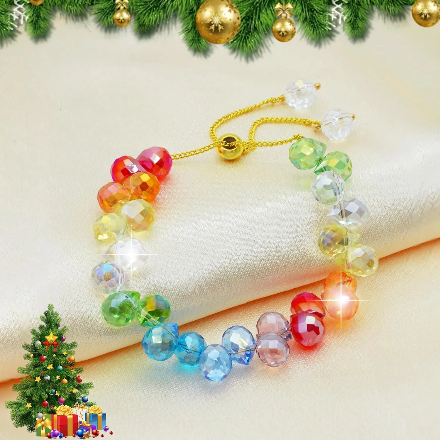 Crystals Slider Bracelet for Women Trendy, Dazzling Two-lay Teardrop/Geometric Shape Beaded Bracelet, With Velvet Jewelry Pouches|Adjustable Size 6-9.5 inches