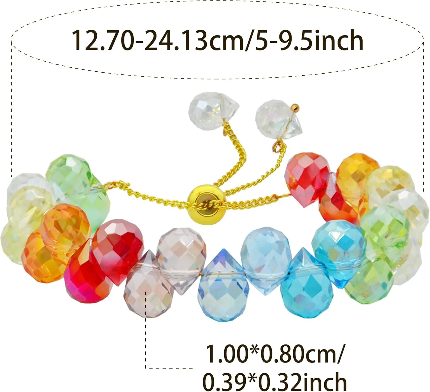Crystals Slider Bracelet for Women Trendy, Dazzling Two-lay Teardrop/Geometric Shape Beaded Bracelet, With Velvet Jewelry Pouches|Adjustable Size 6-9.5 inches