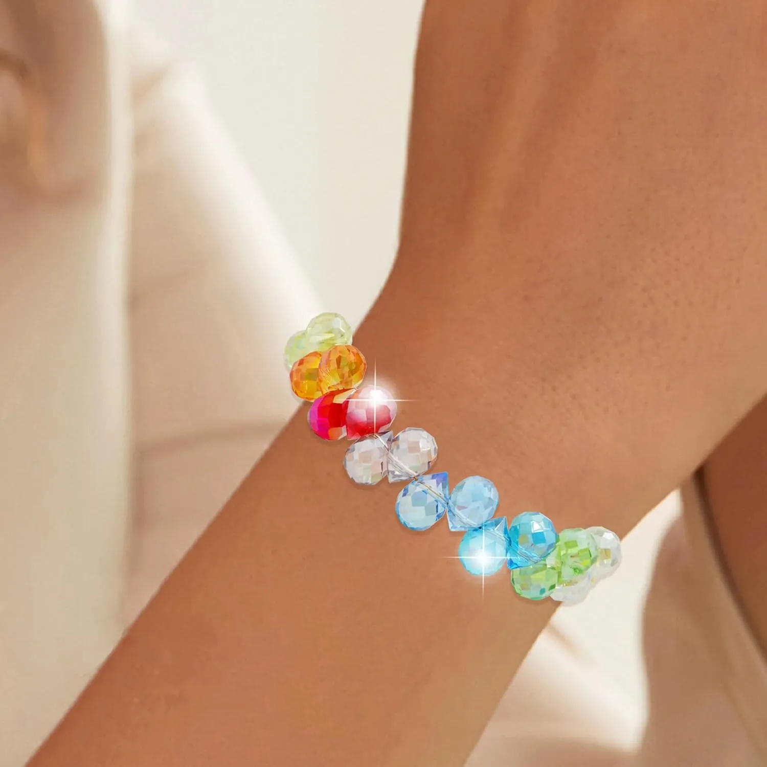 Crystals Slider Bracelet for Women Trendy, Dazzling Two-lay Teardrop/Geometric Shape Beaded Bracelet, With Velvet Jewelry Pouches|Adjustable Size 6-9.5 inches