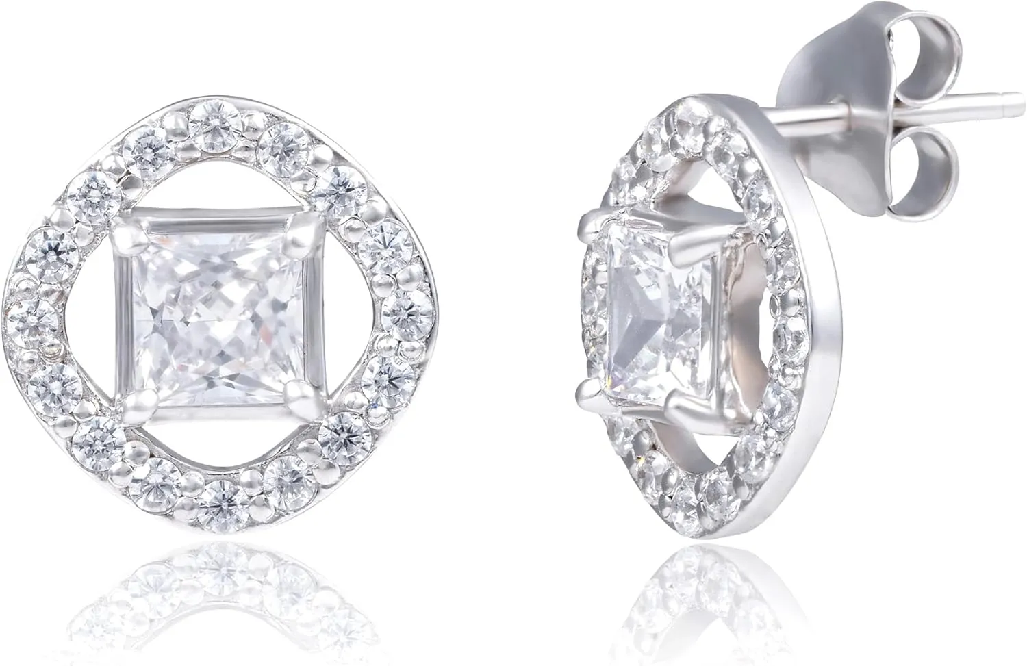 Cubic Zirconia Earrings with CZ Stud Center | 925 Sterling Silver CZ Stud Earrings for Women | Hypoallergenic Anti Tarnishing Womens Earrings by MAX   STONE