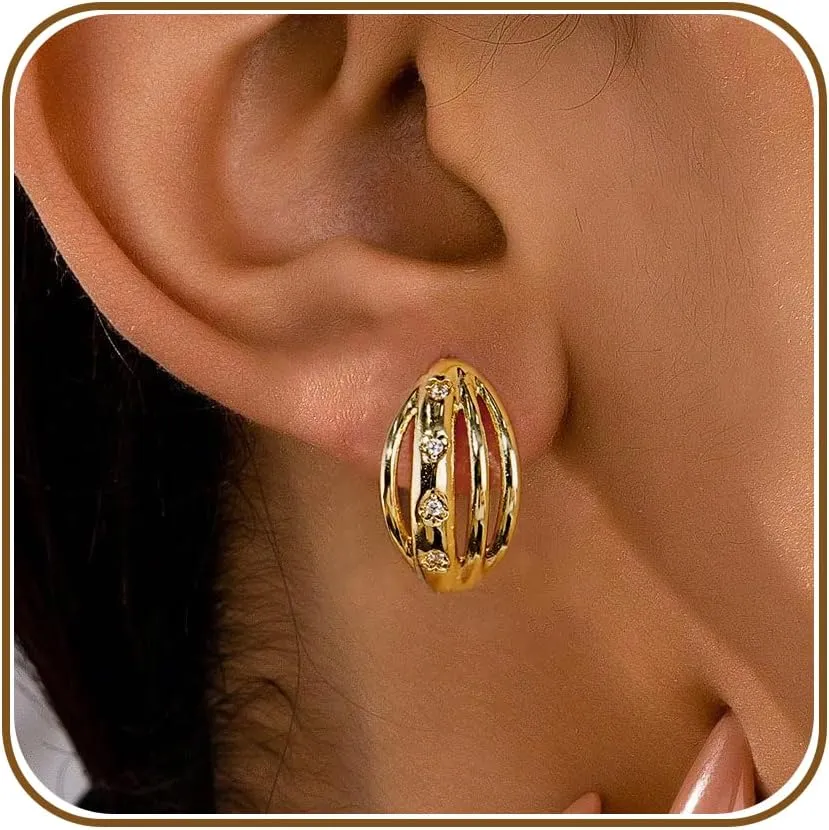 Cubic Zirconia Huggie Hoop Earrings 14k Gold Plated Small Hypoallergenic Simple Chunky Hoops Lightweight Trendy Jewelry Gift for Women