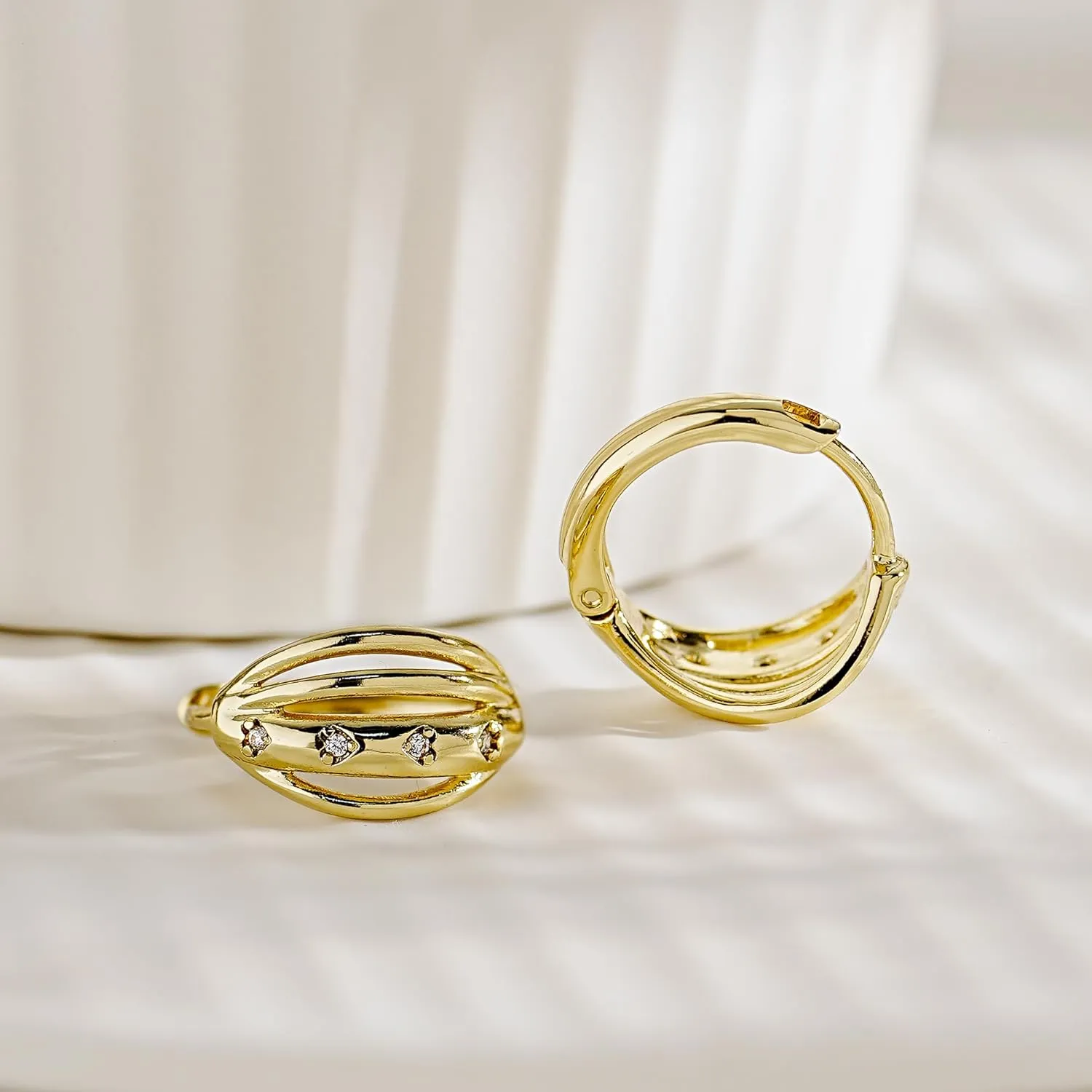 Cubic Zirconia Huggie Hoop Earrings 14k Gold Plated Small Hypoallergenic Simple Chunky Hoops Lightweight Trendy Jewelry Gift for Women