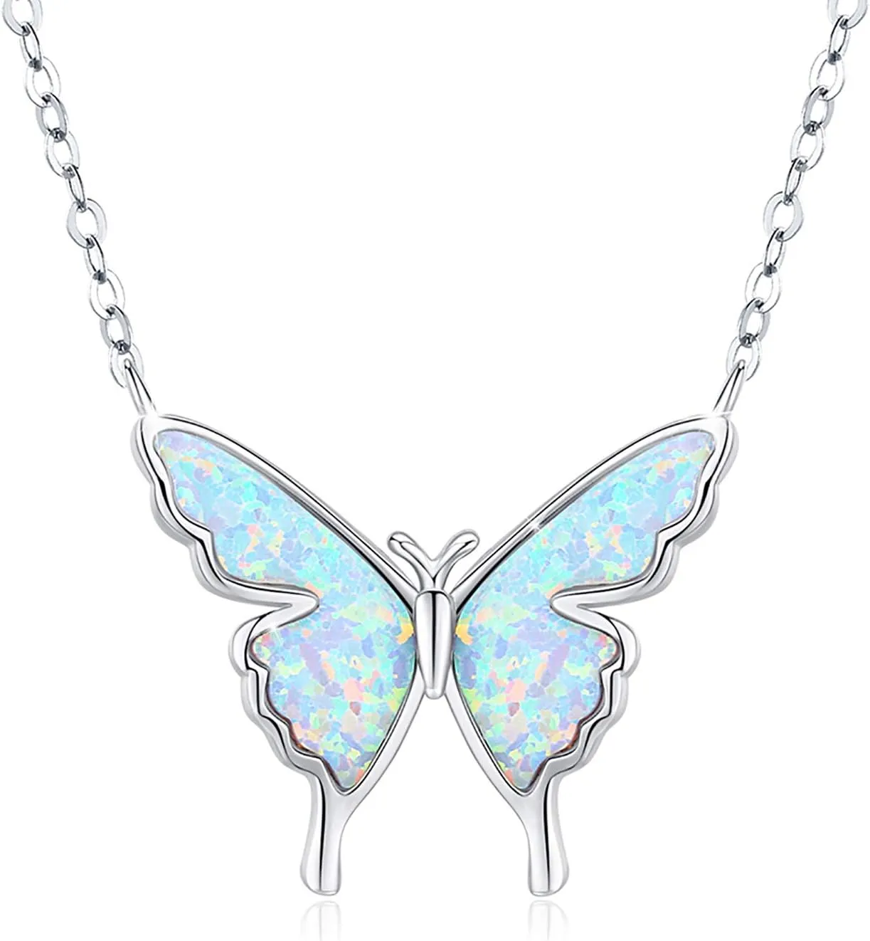 CUOKA MIRACLE Opal Butterfly Necklace for Women 925 Sterling Silver Dainty Cute Butterfly Charm Jewelry Delicate Pendant Butterfly Necklace Birthday Christmas Gift for Wife Girlfriend Mom Teen