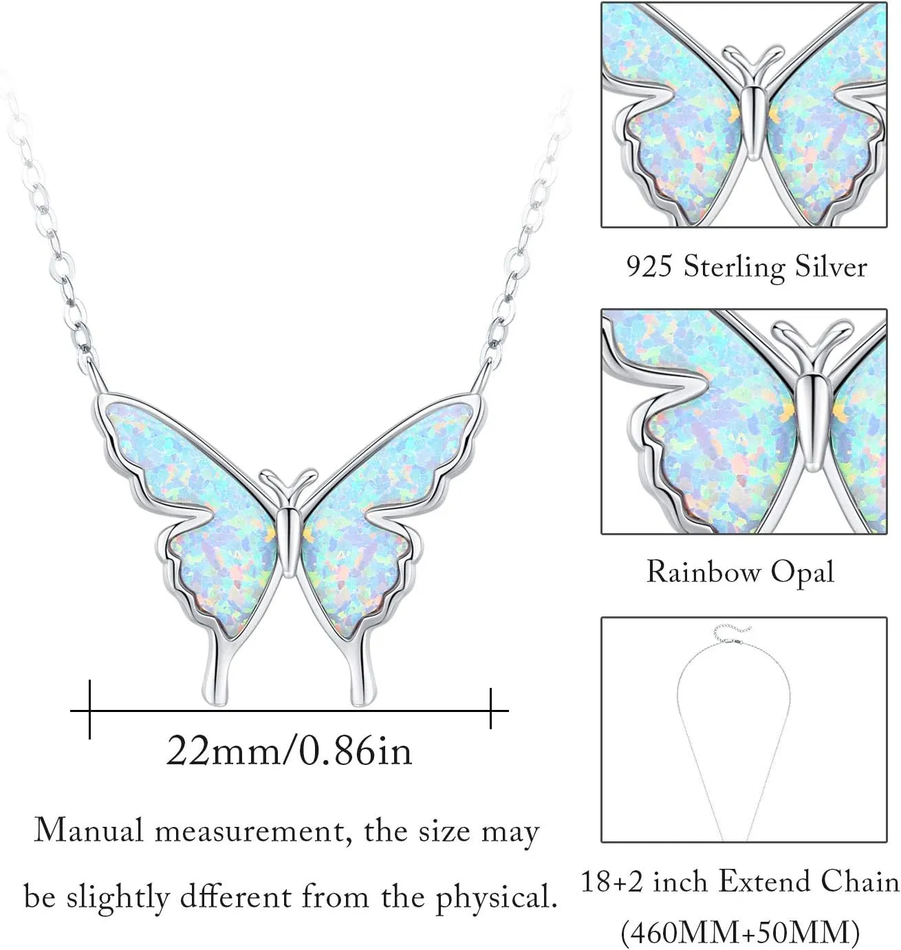 CUOKA MIRACLE Opal Butterfly Necklace for Women 925 Sterling Silver Dainty Cute Butterfly Charm Jewelry Delicate Pendant Butterfly Necklace Birthday Christmas Gift for Wife Girlfriend Mom Teen
