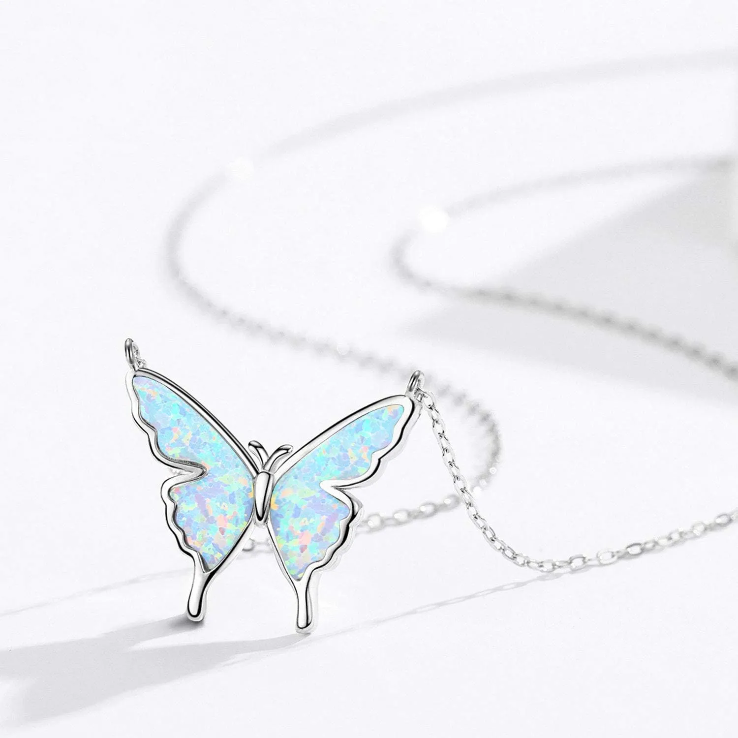 CUOKA MIRACLE Opal Butterfly Necklace for Women 925 Sterling Silver Dainty Cute Butterfly Charm Jewelry Delicate Pendant Butterfly Necklace Birthday Christmas Gift for Wife Girlfriend Mom Teen