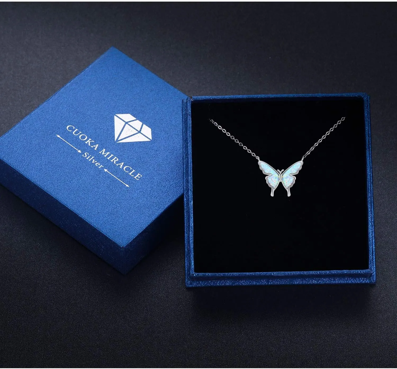 CUOKA MIRACLE Opal Butterfly Necklace for Women 925 Sterling Silver Dainty Cute Butterfly Charm Jewelry Delicate Pendant Butterfly Necklace Birthday Christmas Gift for Wife Girlfriend Mom Teen
