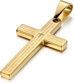 Cupimatch Mens Stainless Steel Religious Bible Lord's Prayer Cross Pendant Necklace, 22" Chain