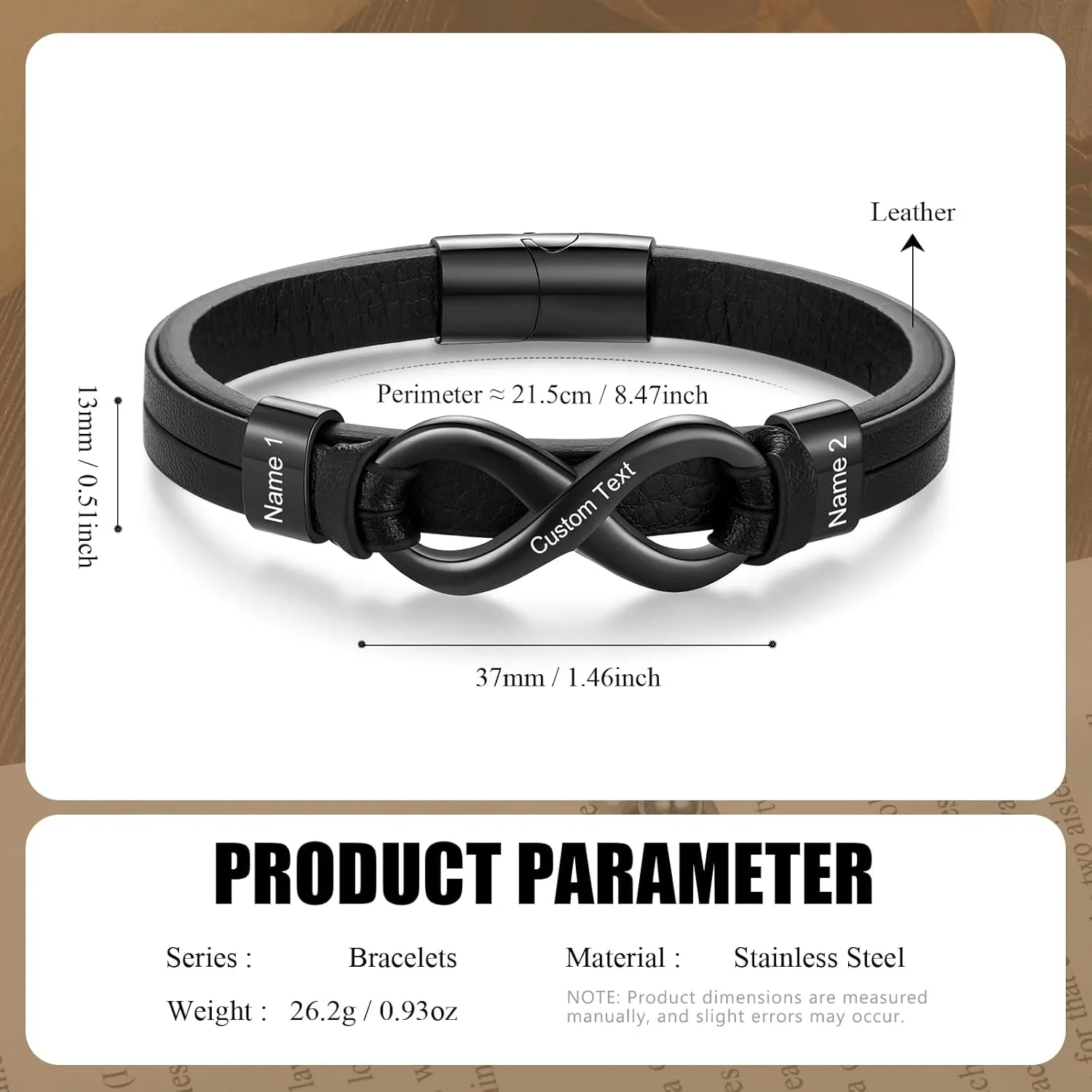 Custom Bracelet for Men Personalized Infinity Leather Bracelets with 2-6 Names Customized Gift for Father's Day