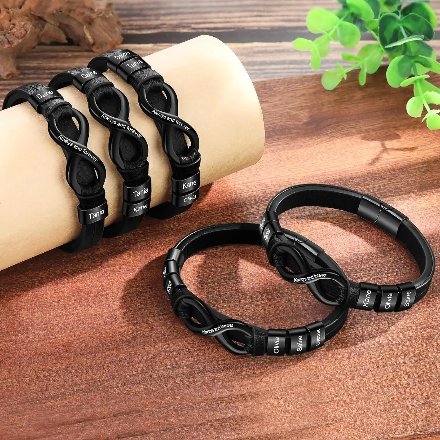 Custom Bracelet for Men Personalized Infinity Leather Bracelets with 2-6 Names Customized Gift for Father's Day
