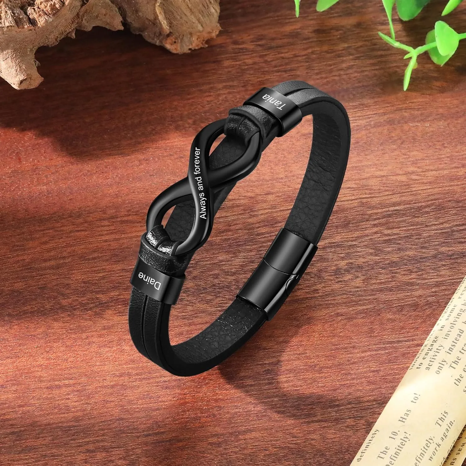 Custom Bracelet for Men Personalized Infinity Leather Bracelets with 2-6 Names Customized Gift for Father's Day