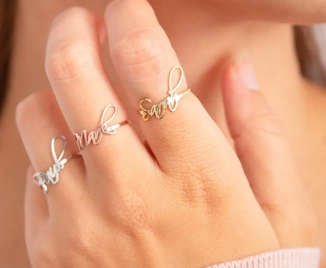 Custom Name Ring Stainless Steel Sterling Silver Gold Personalized Rings Customized Ring with Name Personalized Ring Jewelry Gifts for Women Girls Daughter Girlfriend Birthday