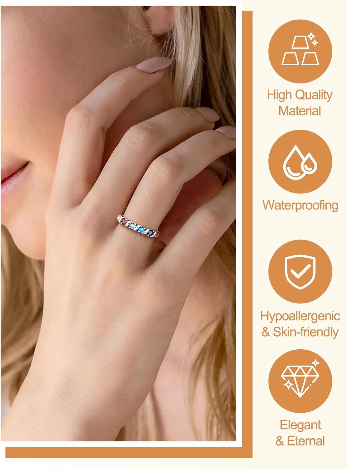 Custom4U Personalized Mothers Ring with 1-5 Birthstones Names Engraved 925 Sterling Silver/14K White Gold Plated Birthstone Rings for Women Promise Ring Birthday Jewelry Gifts for Mom Grandmother Wife