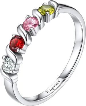 Custom4U Personalized Mothers Ring with 1-5 Birthstones Names Engraved 925 Sterling Silver/14K White Gold Plated Birthstone Rings for Women Promise Ring Birthday Jewelry Gifts for Mom Grandmother Wife
