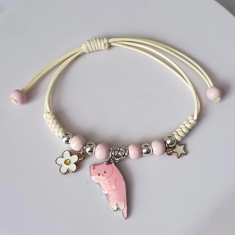 Cute Cat Charm Bracelet Beads Adjustable Braided Bracelet Friendship Birthday Party Kawaii Jewelry Gifts for Women
