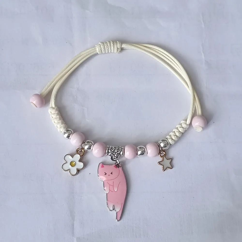 Cute Cat Charm Bracelet Beads Adjustable Braided Bracelet Friendship Birthday Party Kawaii Jewelry Gifts for Women