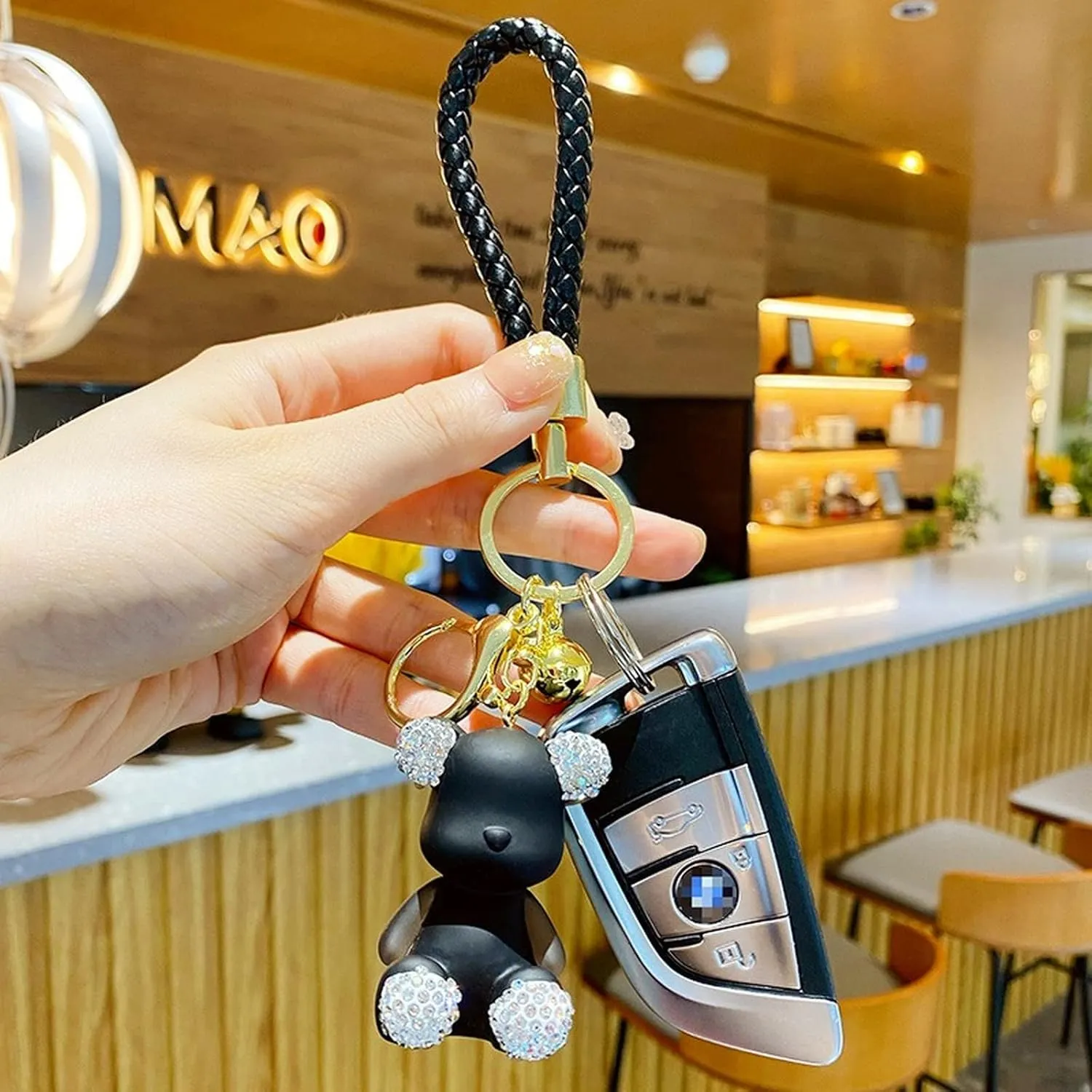 Cute Diamond Bear Keychain Kawaii Keychains Wristlet Strap Wrist Lanyard for Woman Girl
