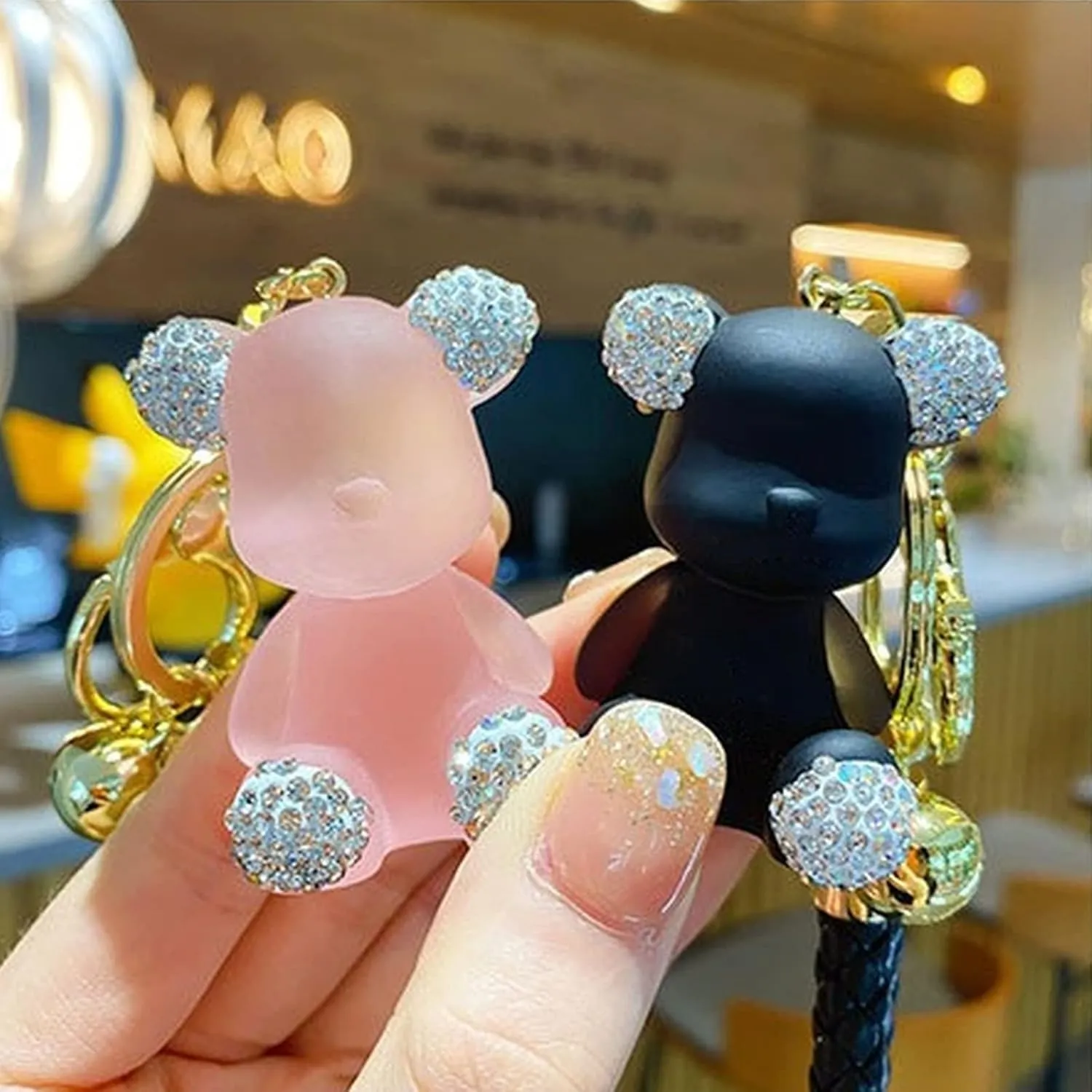 Cute Diamond Bear Keychain Kawaii Keychains Wristlet Strap Wrist Lanyard for Woman Girl