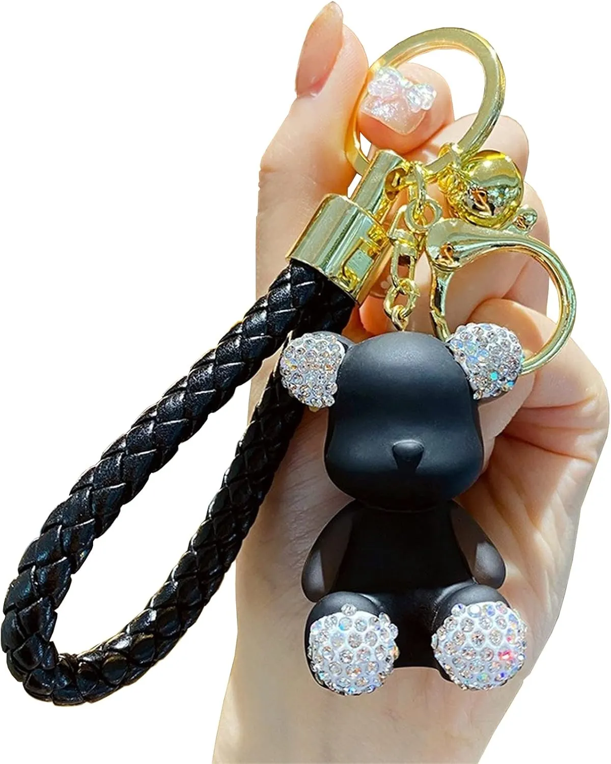 Cute Diamond Bear Keychain Kawaii Keychains Wristlet Strap Wrist Lanyard for Woman Girl