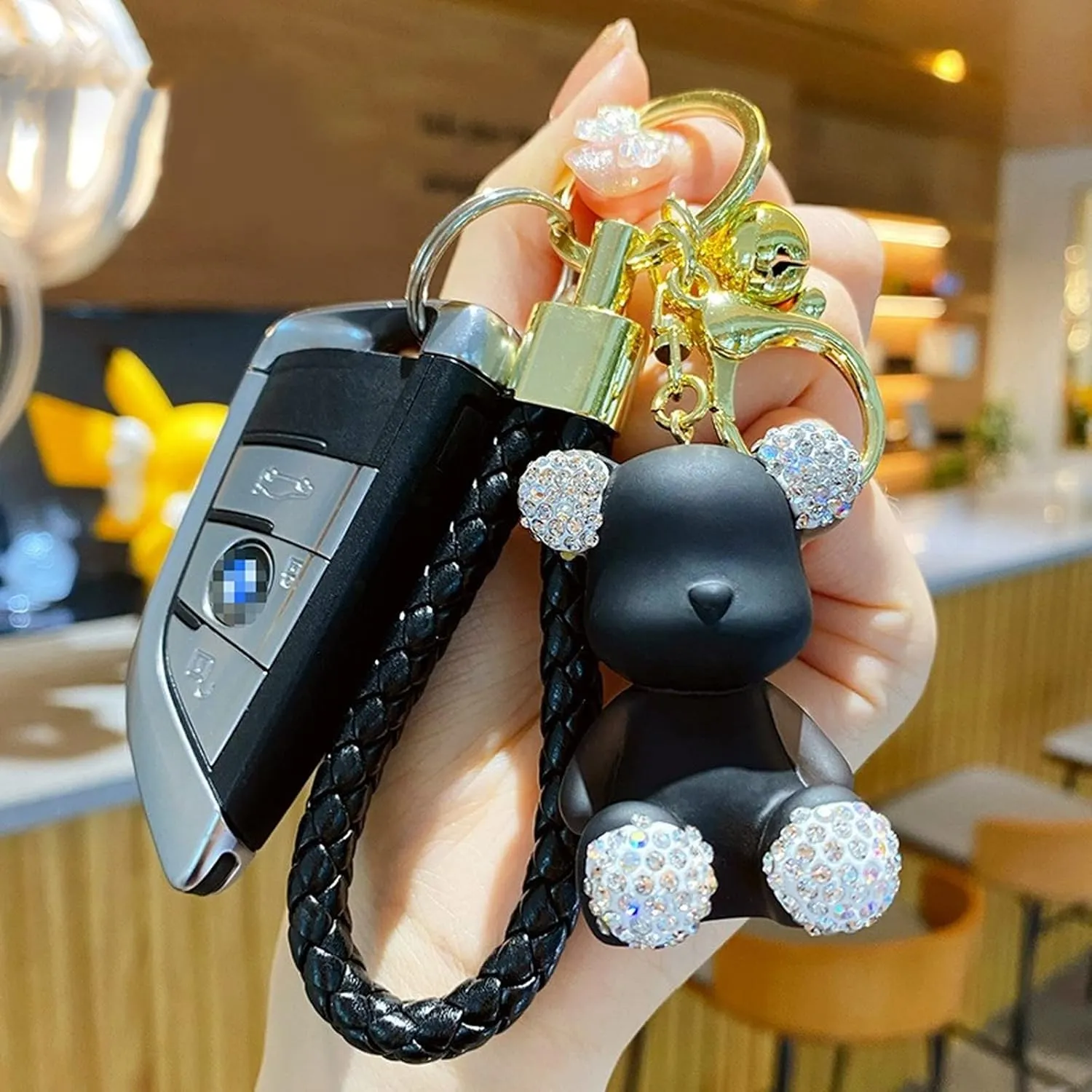 Cute Diamond Bear Keychain Kawaii Keychains Wristlet Strap Wrist Lanyard for Woman Girl