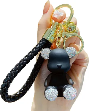 Cute Diamond Bear Keychain Kawaii Keychains Wristlet Strap Wrist Lanyard for Woman Girl
