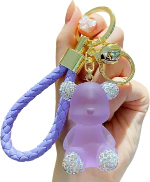 Cute Diamond Bear Keychain Kawaii Keychains Wristlet Strap Wrist Lanyard for Woman Girl