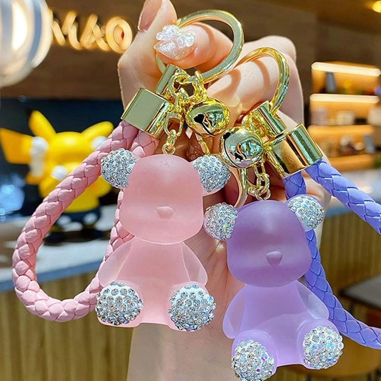 Cute Diamond Bear Keychain Kawaii Keychains Wristlet Strap Wrist Lanyard for Woman Girl