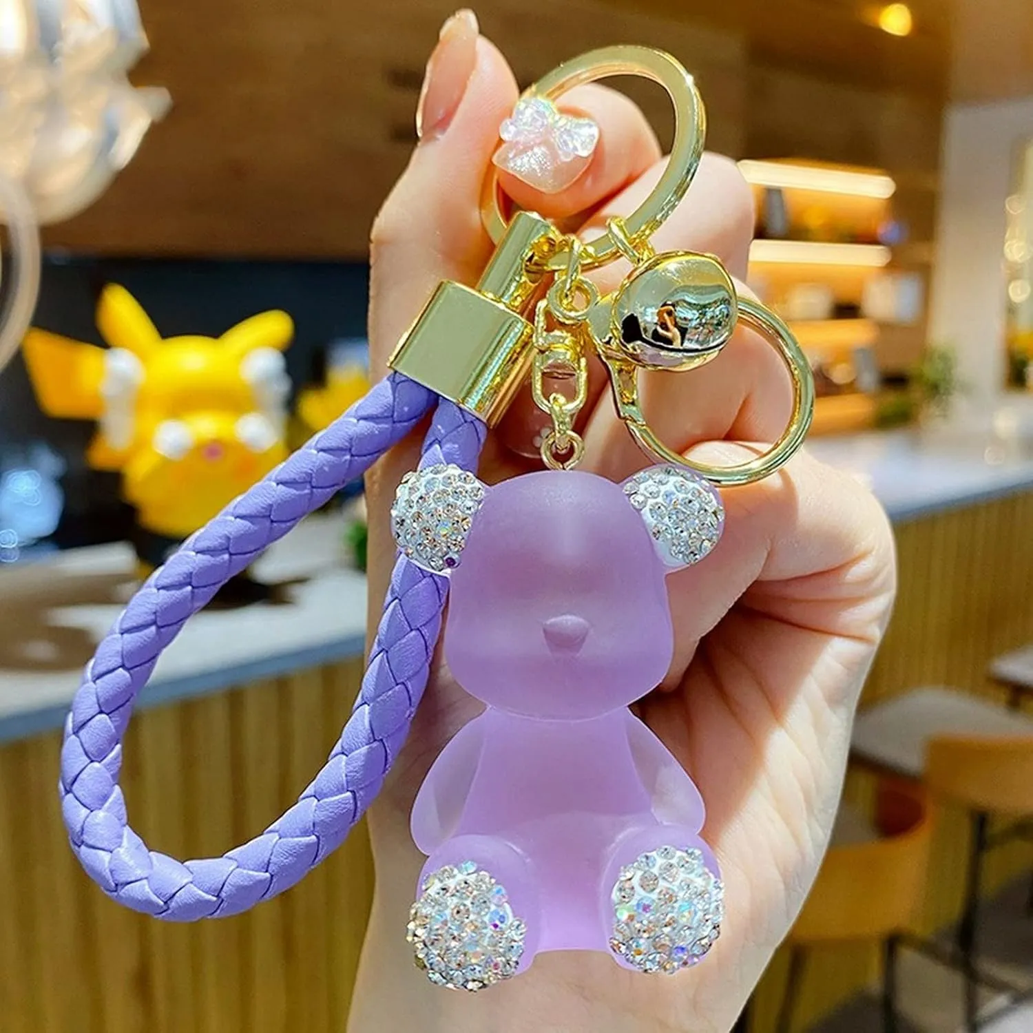 Cute Diamond Bear Keychain Kawaii Keychains Wristlet Strap Wrist Lanyard for Woman Girl