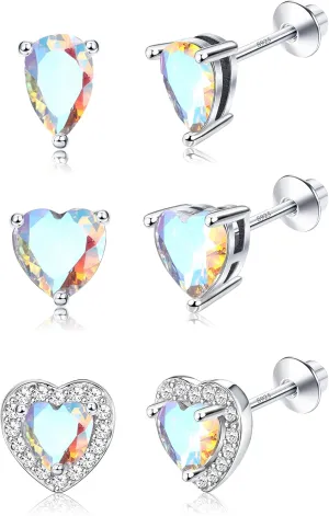 Cute Earrings MUSECLOUD 925 Sterling Silver Screw Back Earrings For s Women White Gold Plated Cubic Zirconia Earrings Studs Trendy Flower Butterfly Halo Heart Stud Earrings s Jewelry Gift