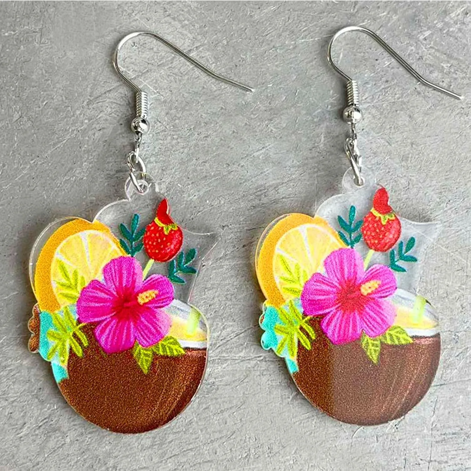 Cute Summer Cocktail Wineglass Drink Acrylic Colorful Lightweight Drio Dangle Earrings Bohemia Beach Party Vacation Sweet Funny Lovely Jewelry for Women