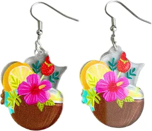Cute Summer Cocktail Wineglass Drink Acrylic Colorful Lightweight Drio Dangle Earrings Bohemia Beach Party Vacation Sweet Funny Lovely Jewelry for Women