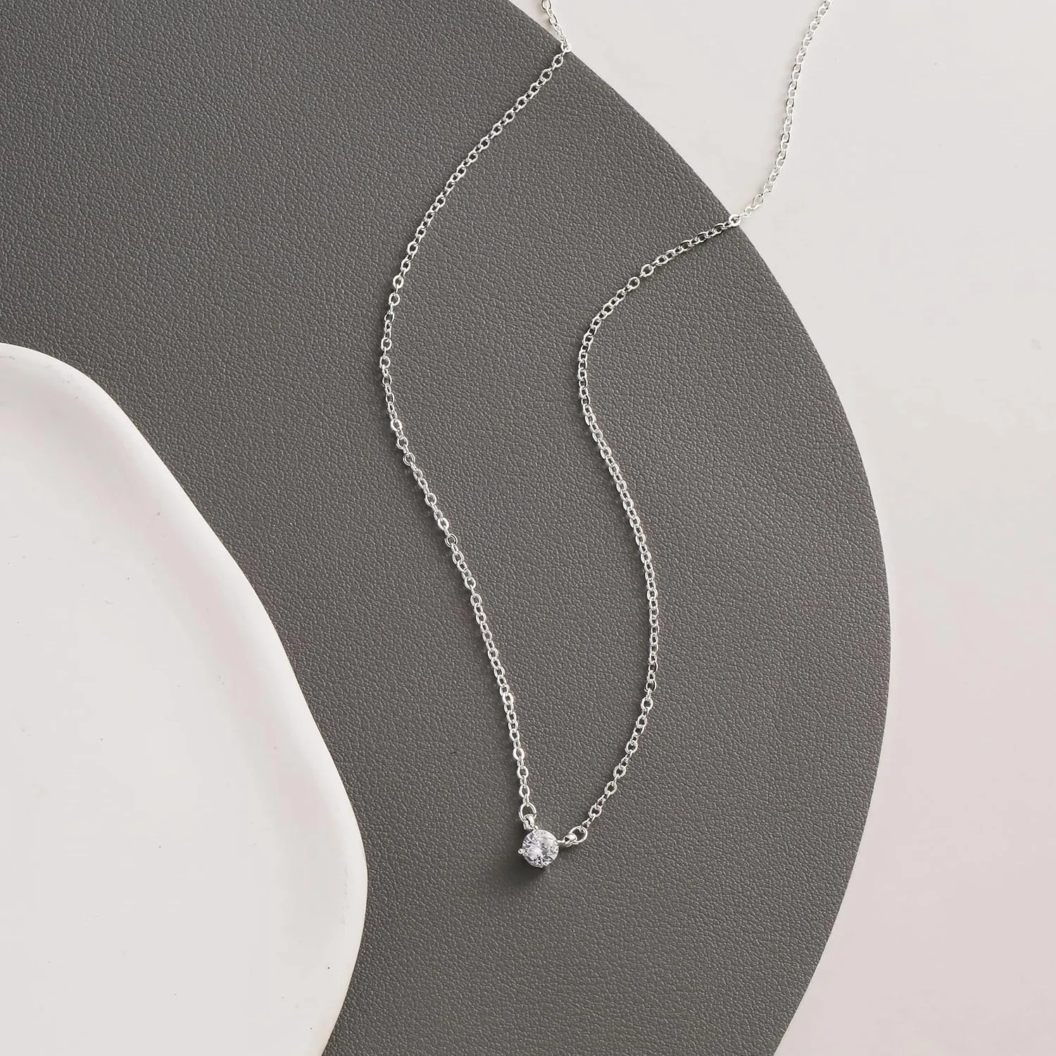 CZ Diamond Necklace for Women Dainty Square Cubic Zirconia Splints Solitaire Pendant Necklace for women 14kGold/Silver Plated Different Width Square CZ Pendant Necklaces Simulated Diamond Bridesmaid Jewelry for Women